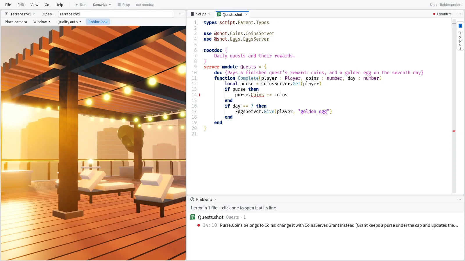 Write your game's rules down, and ShotScript checks them