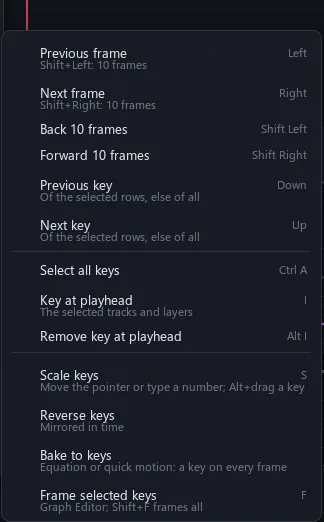 Edit, Keys: every key command with its shortcut