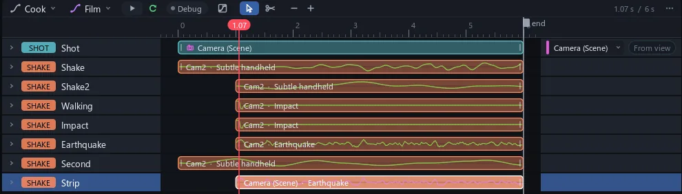 Camera shake clips: handheld, walking, impact, earthquake