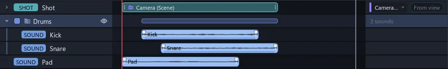 A Drums sound folder holding a kick and a snare
