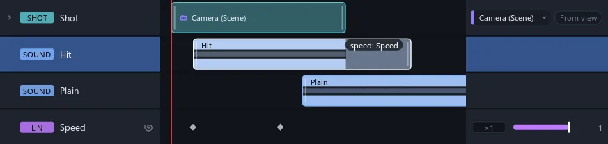 A sound clip whose speed follows a curve track
