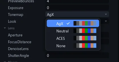 The Tonemap picker with a swatch strip per choice
