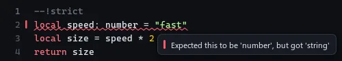 A type error underlined, its message on hover