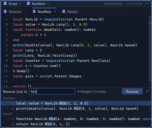 Rename Lerp to Mix: four changes in two scripts, previewed