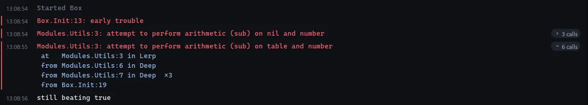 Output with errors, one opened to its calls